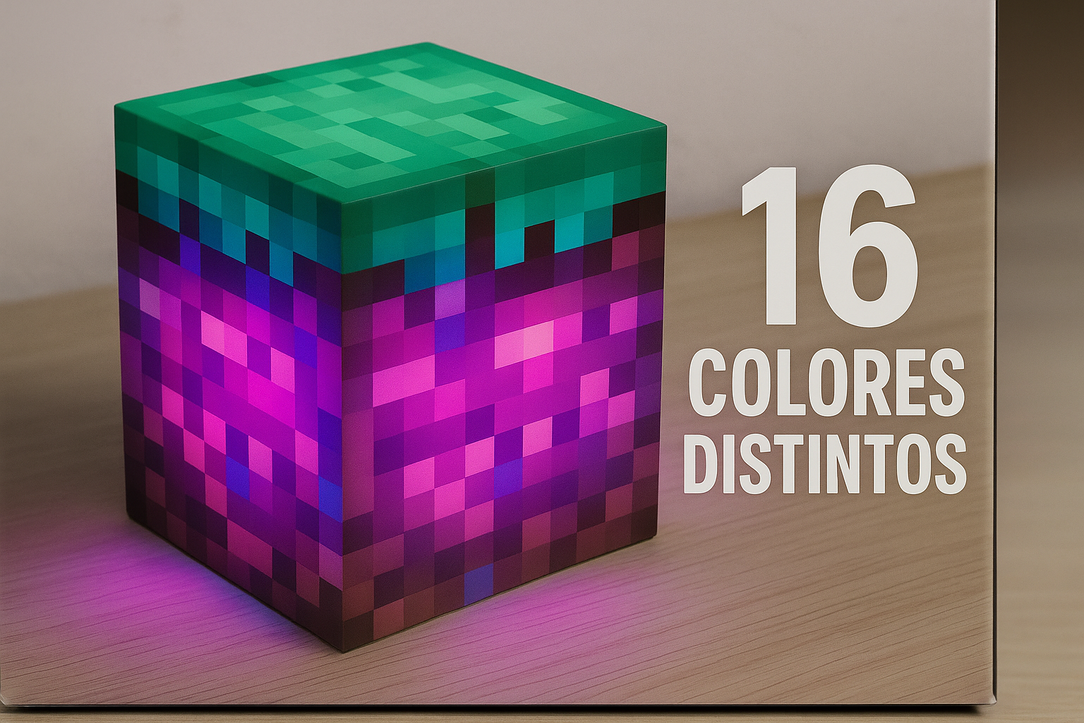 crea una portada con una imagen de la lampara de minecraft que ponga que tiene 16 colores distintos